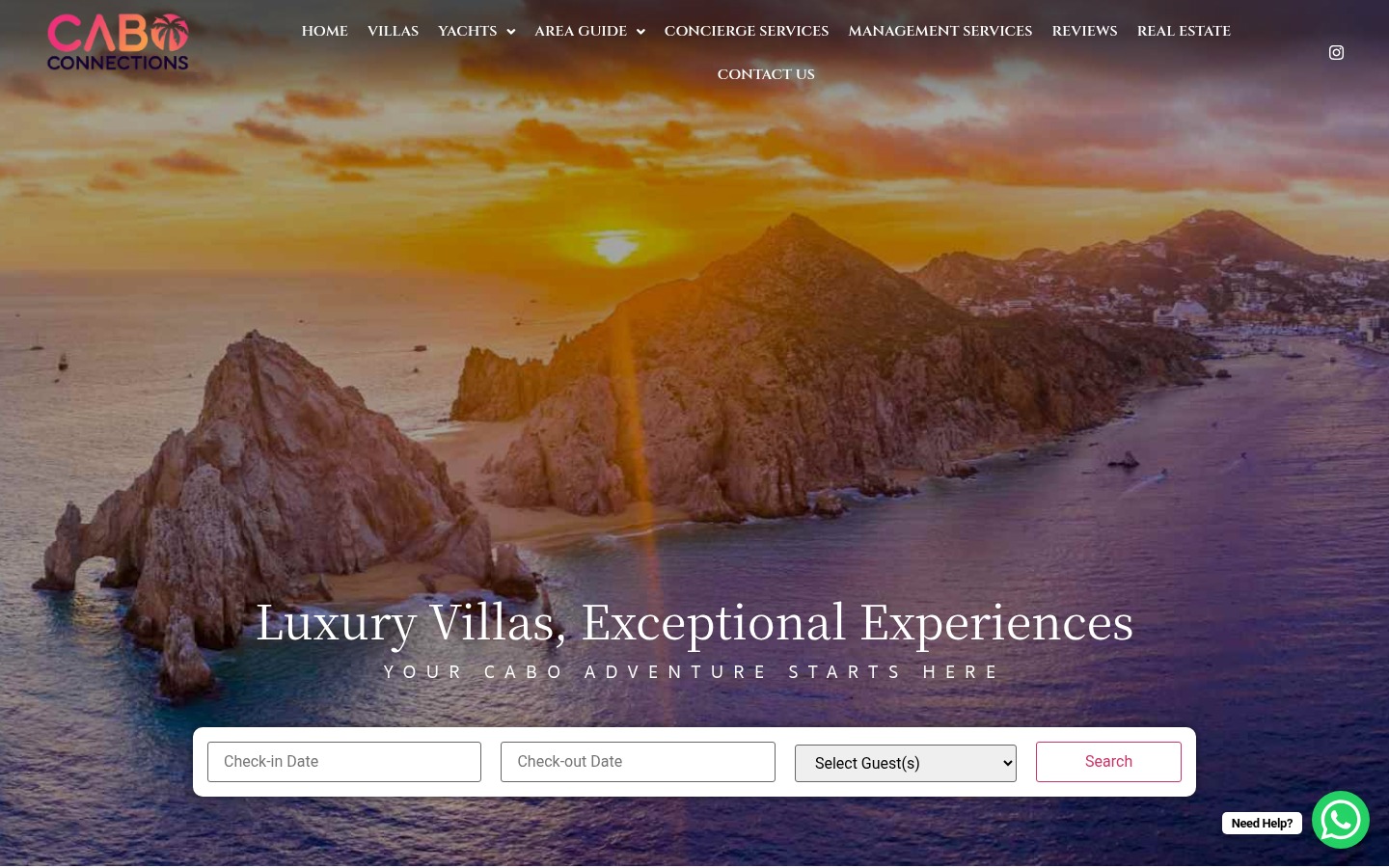 Cabo Connections luxury villa rentals homepage