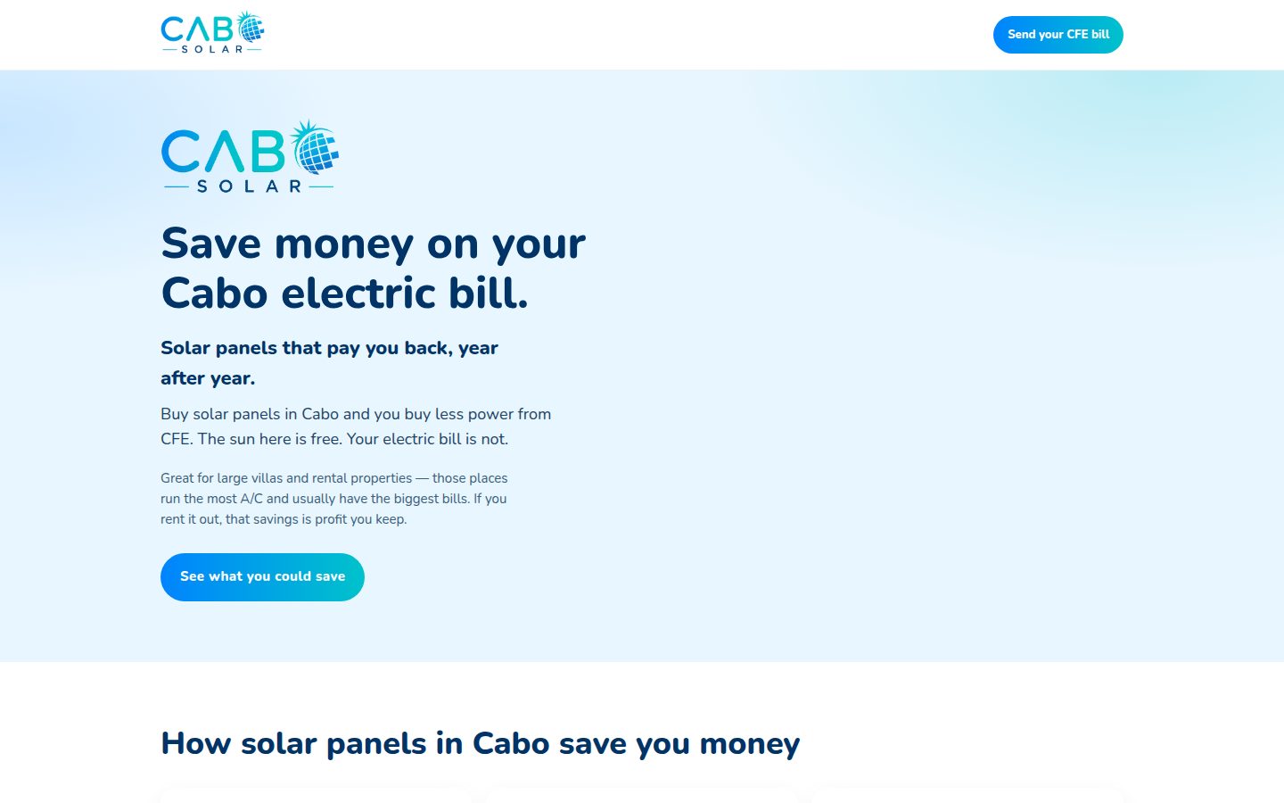 CaboSolar solar for Cabo homes and rentals homepage